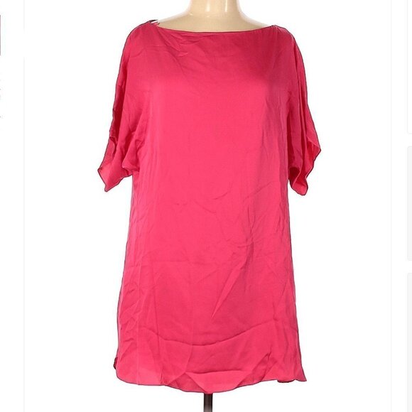 MILLY Bright Pink Short Sleeve Silk Mini Dress Size L - Picture 1 of 3